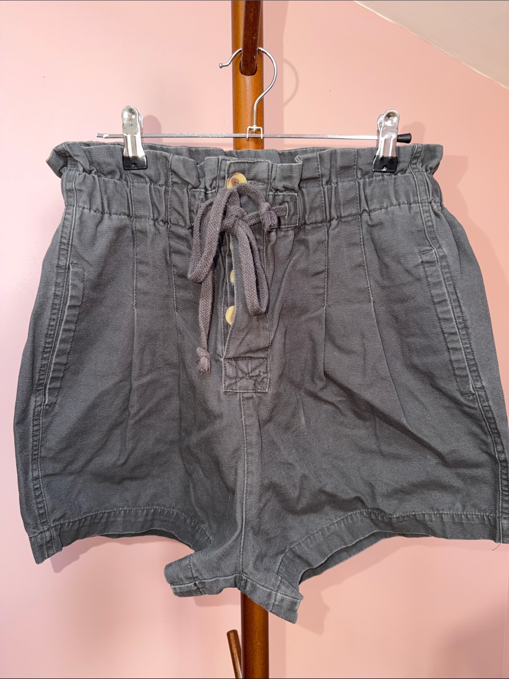 Zenana Outfitters Charcoal Gray High-Waist Paperbag Shorts
